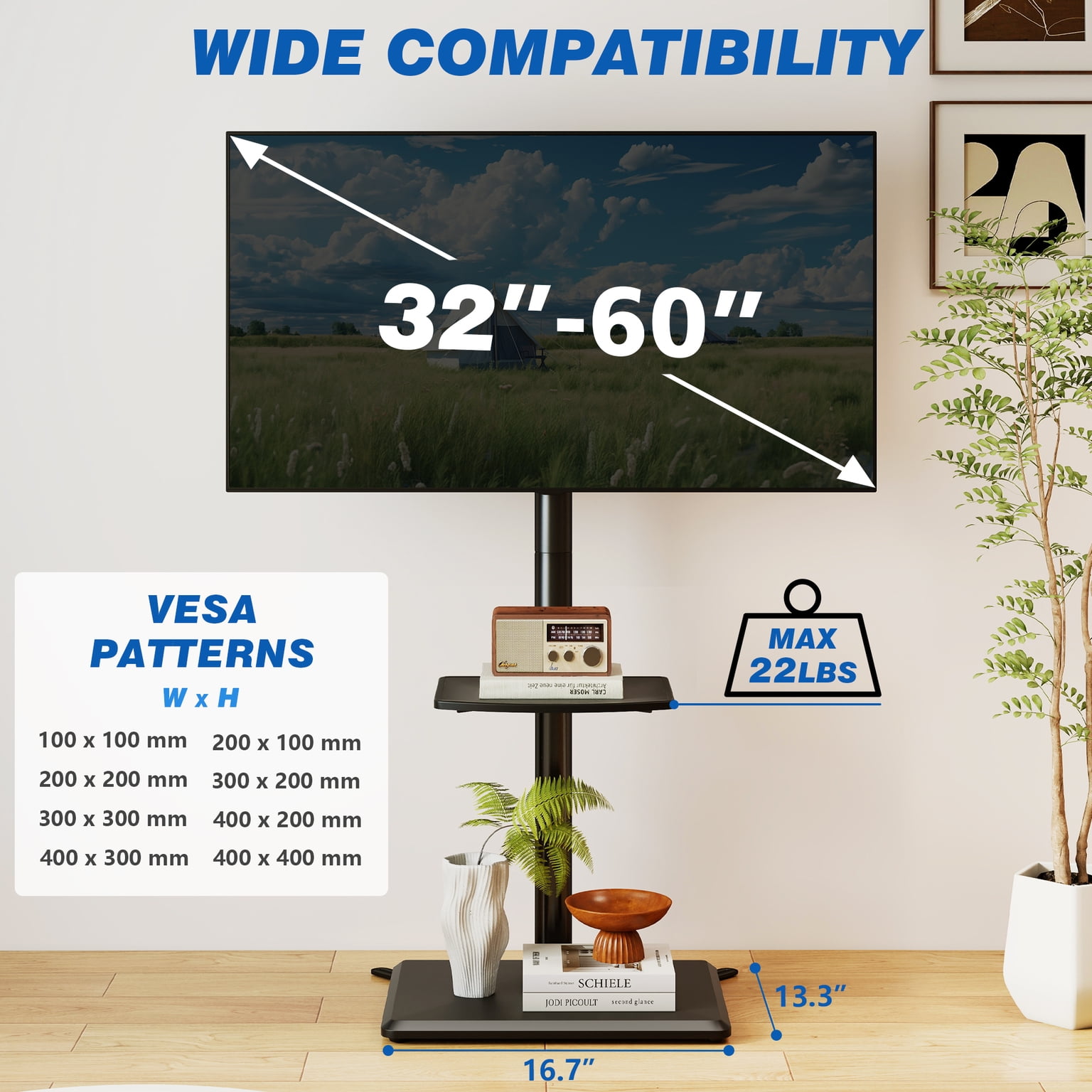 TAVR Furniture Floor Swivel TV Stand with Mount for 32-65 inch Screen, Universal Black Tall TV Stand Adjustable for Bedroom