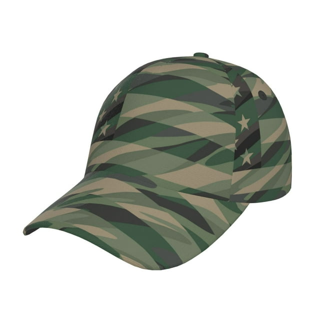 Fotbe Jungle Green Camo USA Flag Gorro Clásico de Béisbol, Gorra Ajustable con Broche Snapback, Gorro de Exterior de Algodón Suave
