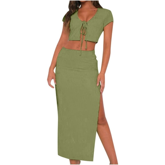 Womens Spring Outfits Women Sets 2 Piece Outfits Clothing Set Female V-Neck Sleeveless Tops Skirt Suit Cargo Pant Style S_122 Women's Tracksuits Green L