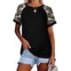 thumbnail image 1 of Mujer Cuello Redondo Top Manga Corta Empalme Tipo Suelto Camiseta Casual Para Ropa De Verano Negro L, 1 of 5
