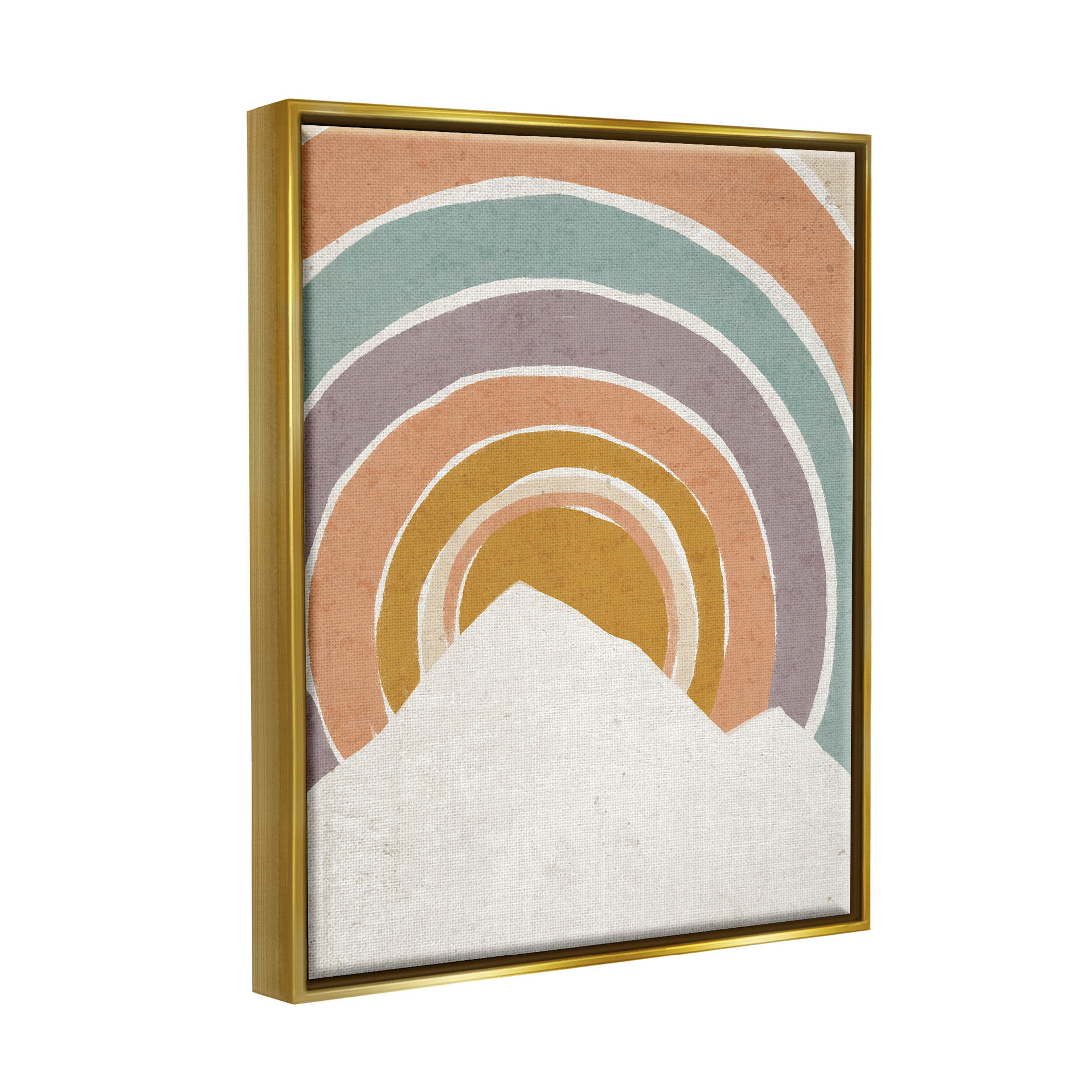 Stupell Industries Circular Geometric Mountain Landscape Graphic Art Metallic Gold Floating Framed Canvas Print Wall Art, Design by Loni Harris