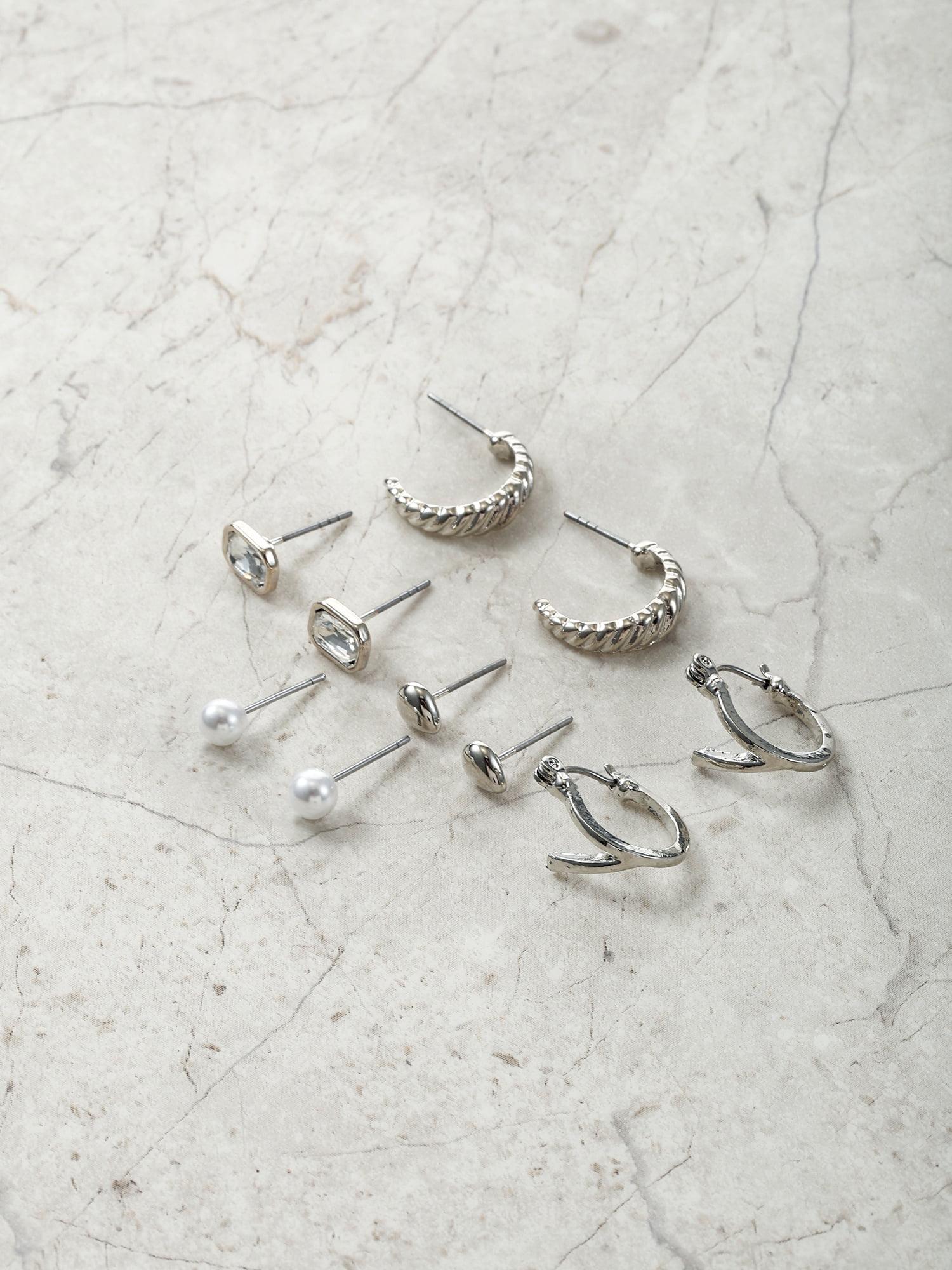 Time and Tru Silvertone Multi Earring Set, 5 Pairs, Initial V