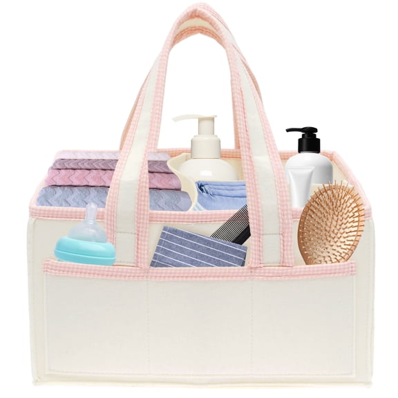 Diaper Caddy Organizer with Handles and Removable Dividers Felt Baby Diaper Caddy Multipurpose Nursery Storage Basket for Mom To Be