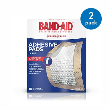 (2 Pack) Band-Aid Brand Adhesive Pads, Large Bandages for Wound Care, 10