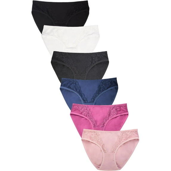 6 Packs of MAMIA Women's Ladies Floral Laced Cotton Underwear Bikini Panties - Style#9
