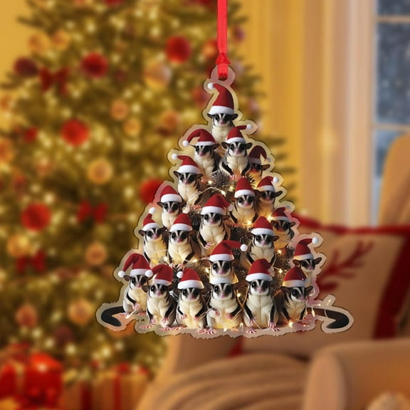 ViciArt Sugar Glider Christmas Ornament, Holiday Tree Decoration, 3mm Acrylic or Wood, Santa Hat, Festive Animal Decor