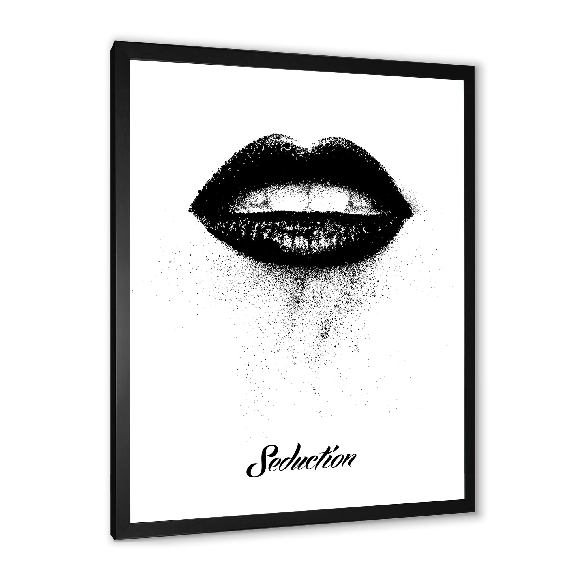 Designart 'Monochrome Black Female Lips' Modern Framed Art Print