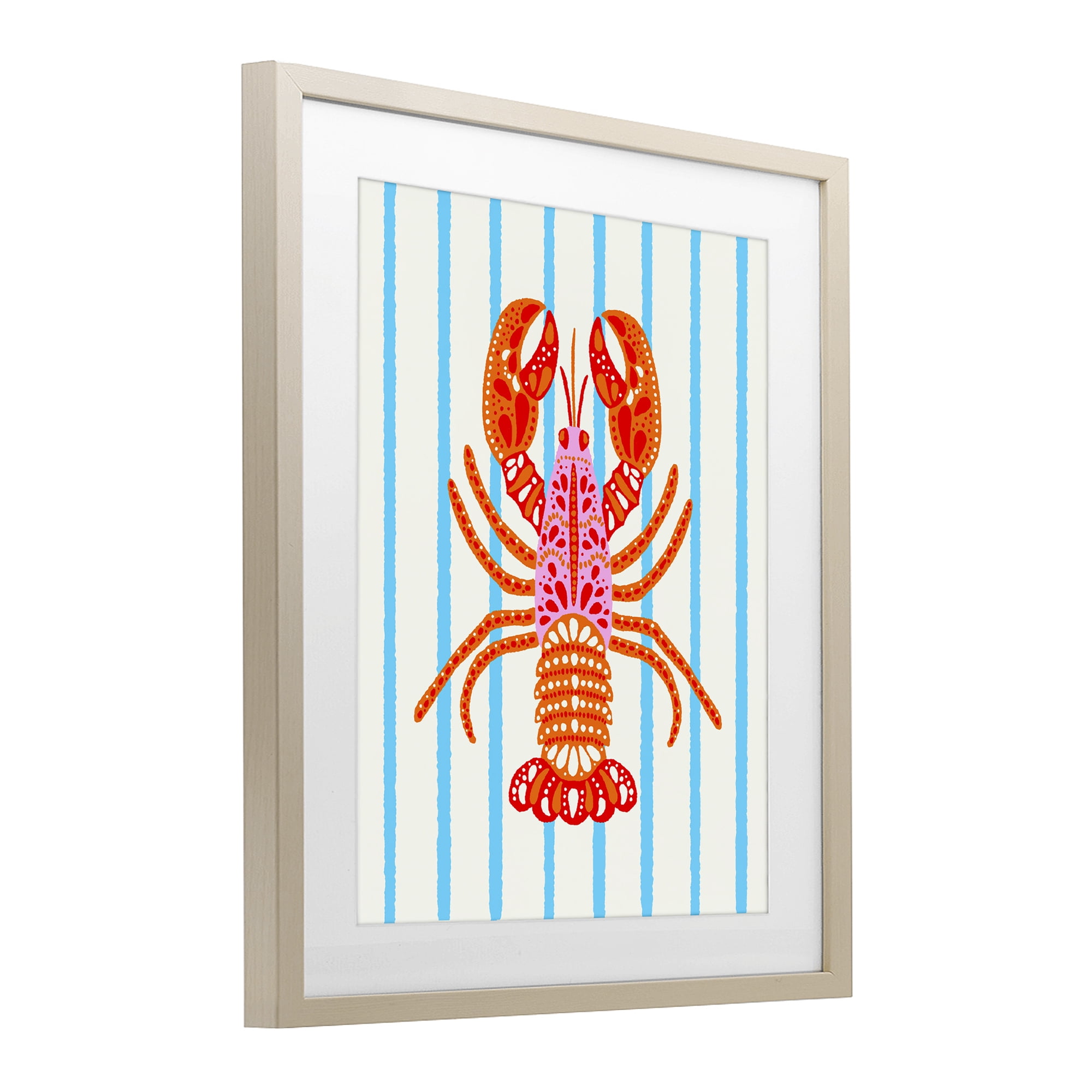 Stupell Industries Bright Boho Lobster on Stripes Birch Framed Print Under Glass, design by Indira Prieto | IndySign