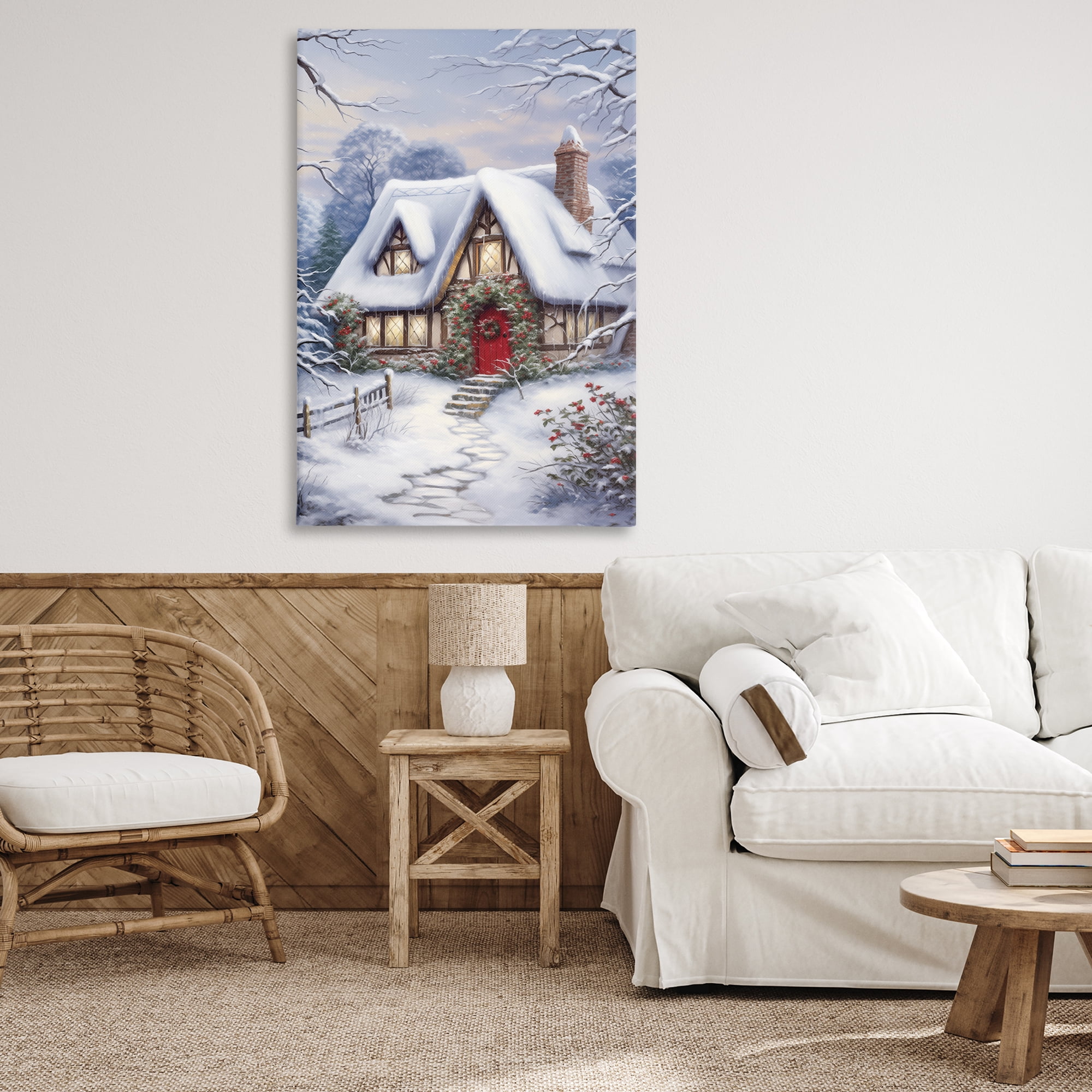 Stupell Industries Niveous Winter Cottage Holiday Painting Wrapped Canvas Art Print Wall Art, 30 x 45