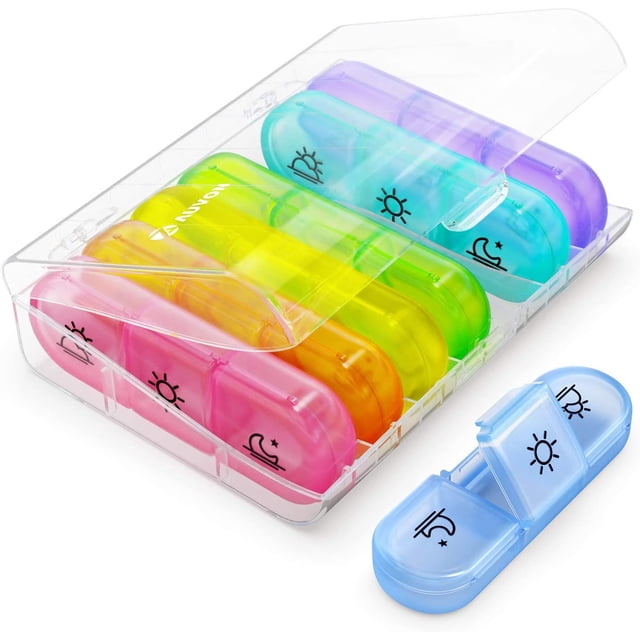 pastillero semanal 7 días 3 veces al día, pastillero portátil 7 días con grandes compartimentos separados para medicación, vitaminas, aceite de pescado, complementos alimenticios, etc. Adepaton MZQ-0073