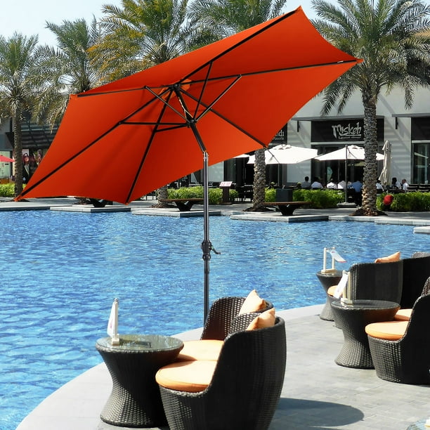 Costway 3m Sombrilla Playa Quitasol de Patio Manivela Parasol Paraguas de Jardín Anaranjado