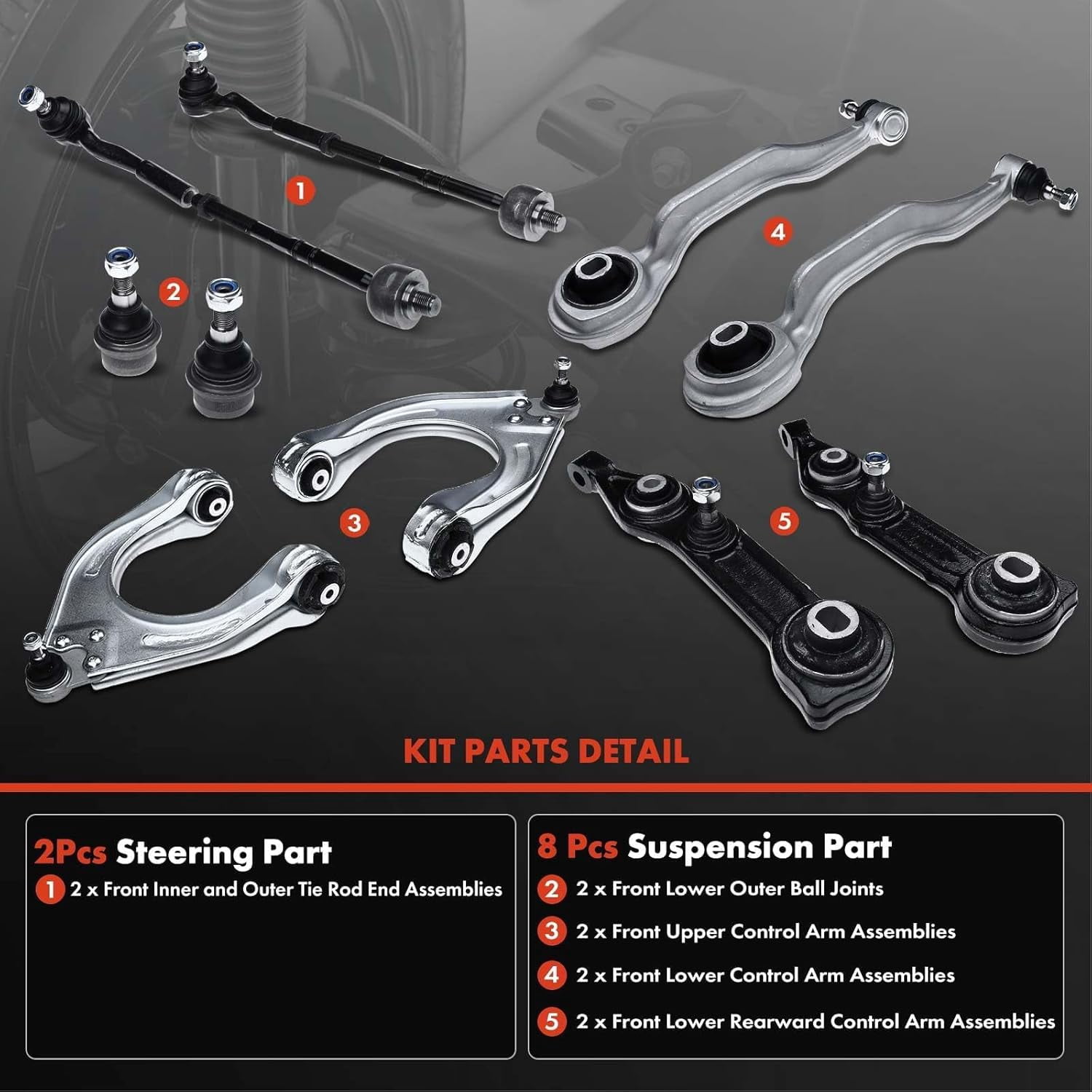 A-Premium 10Pc Front Suspension Kit Upper Lower Control Arm Ball Joint Inner Outer Tie Rod End Ball Joint Compatible with Mercedes Benz E320 E500 E550 CLS500 CLS550 E55 E63 2003-2008 RWD