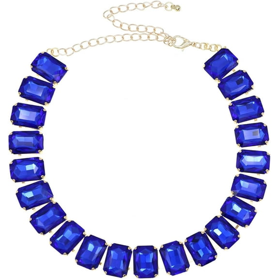 Rhinestone Gemstone Choker Collar Necklace for Women Sparkly Colorful Emerald Neck Chain Statement Necklace