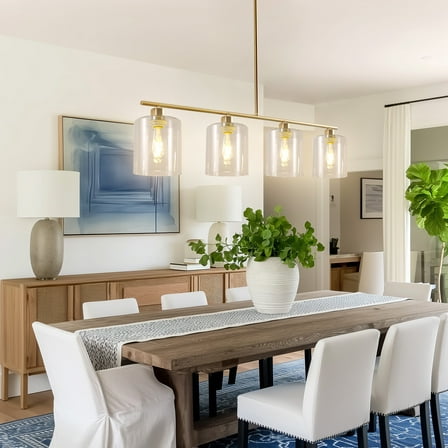 YANSUN 46 in. 4-Light Gold Modern Island Pendant Light, Linear Chandelier Hanging Light w/ Clear Glass Shade for Kitchen Island