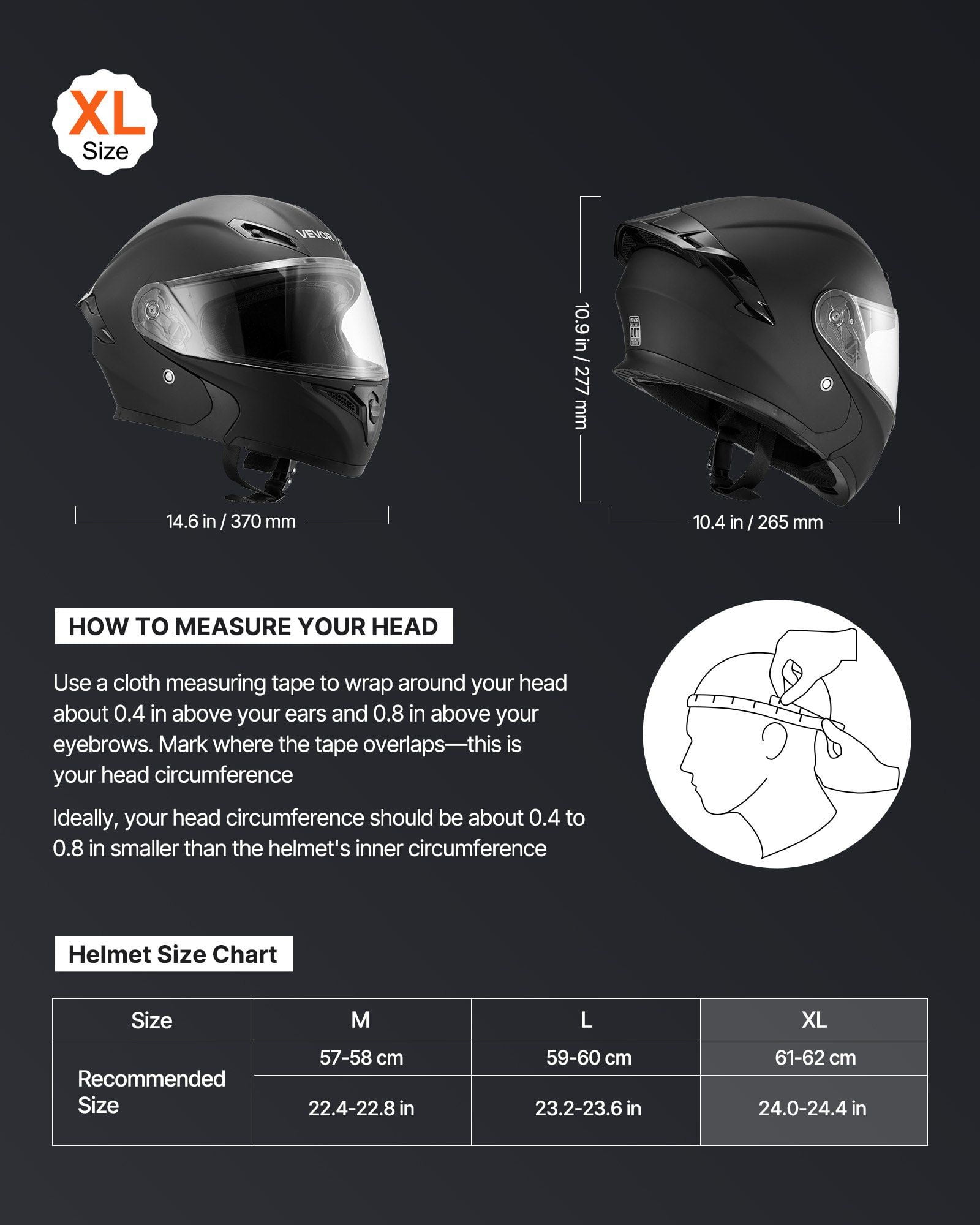 Modular Motocross Dirt Bike Helmet for Adults with Large Clear Visor Detachable Liner DOT Approved Matte Black XL