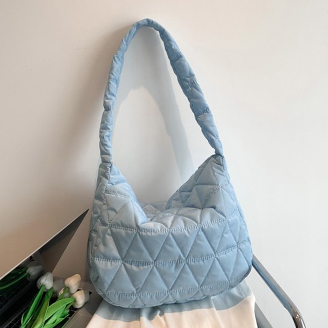 Bolso de hombro acolchado para mujer acolchado de algodón informal Color sólido para el trabajo (Azul)