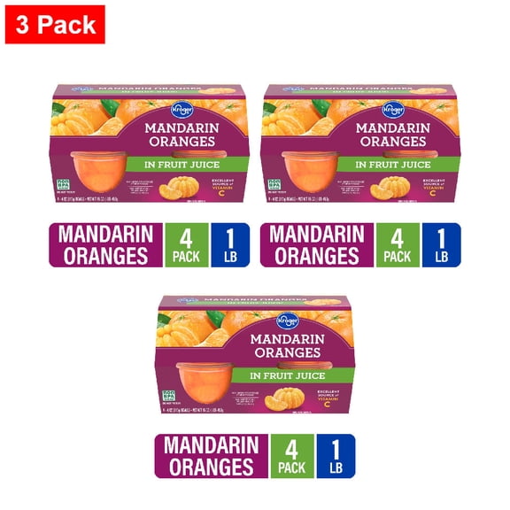 Kroger Mandarin Orange Cups in 100% Juice 4 ct / 4 oz - 3 Pack