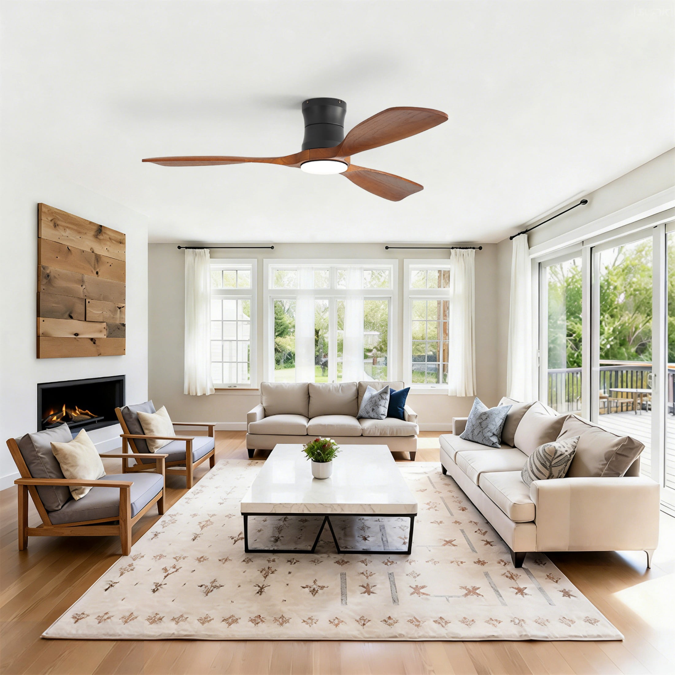 Sofucor 48-Inch Flush Mount Ceiling Fan with LED Light and Remote Control, Dimmable, ETL Certified