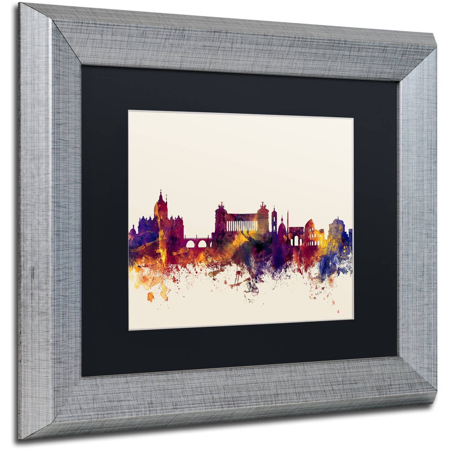 Trademark Fine Art "Rome Italy Skyline" Canvas Art by Michael Tompsett, Black Matte, Silver Frame