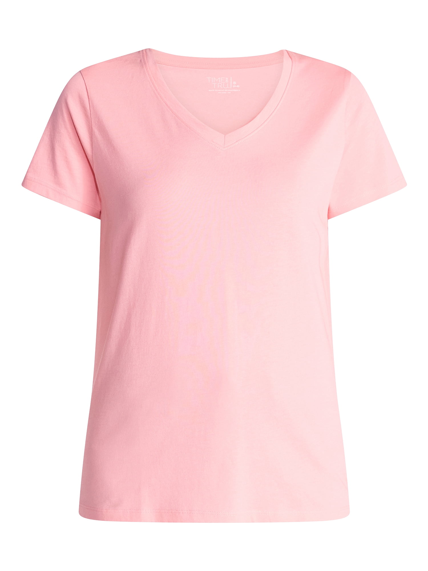 Time and Tru Women's Cotton V-Neck Tee with Short Sleeves, Sizes XS-4X