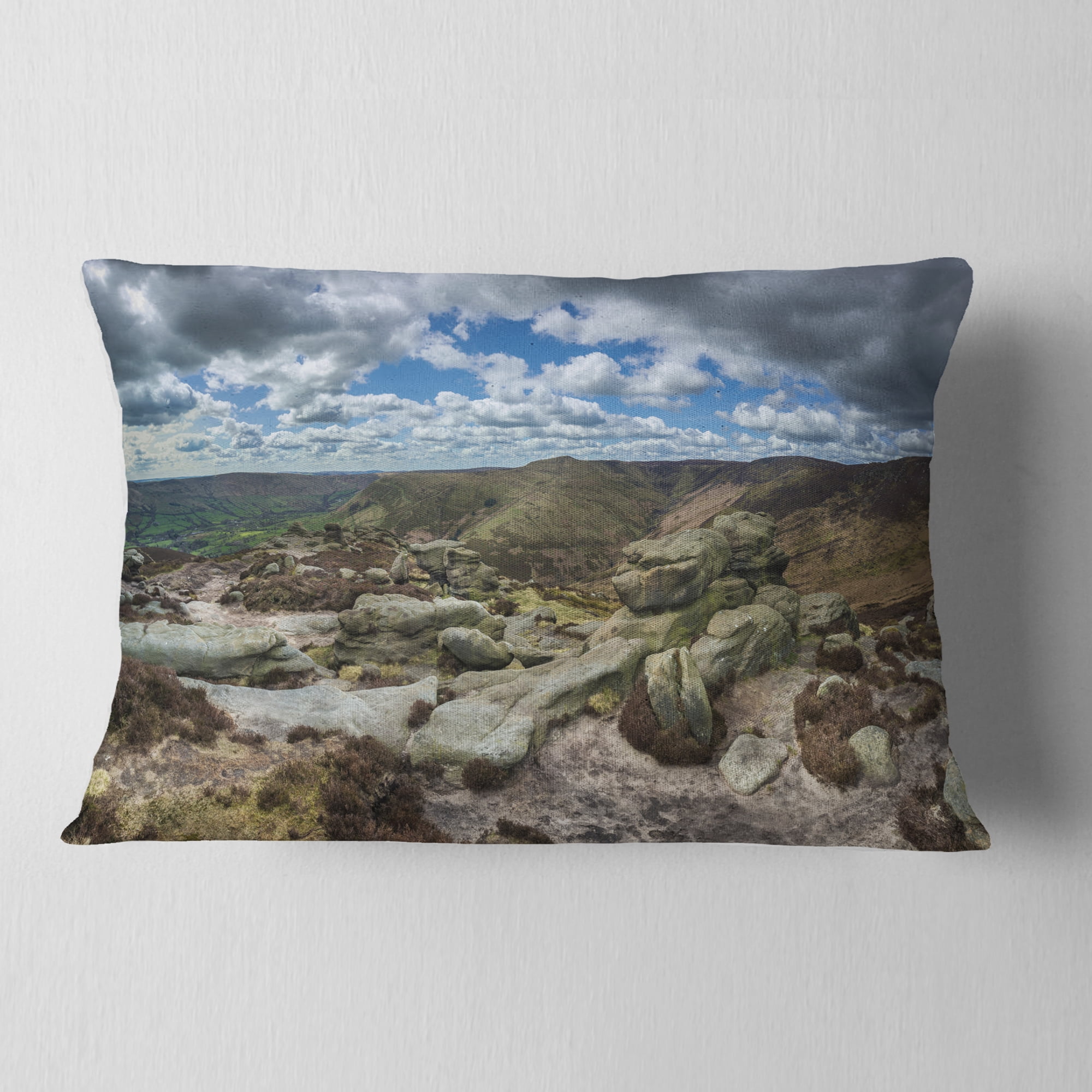 Designart Clouds and Stones under Wild Clouds - Landscape Printed Throw Pillow - 12x20