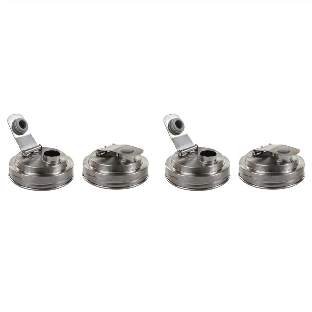 4 Piezas de Boca Jar Tapa de Caño de Vertido de Acero Inoxidable, Tapas de Tarro de Masón Reutilizables para Tarros de Masón de Boca , Sin