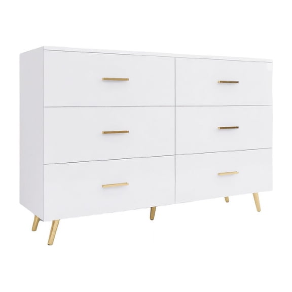Knubmt 6 Drawers Dresser with Handle, Wood Storage Cabinet for Living Room, Office, White