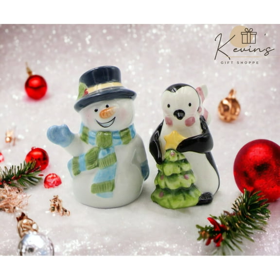 Ceramic Pastel Snowman Penguin Salt Pepper Shakers