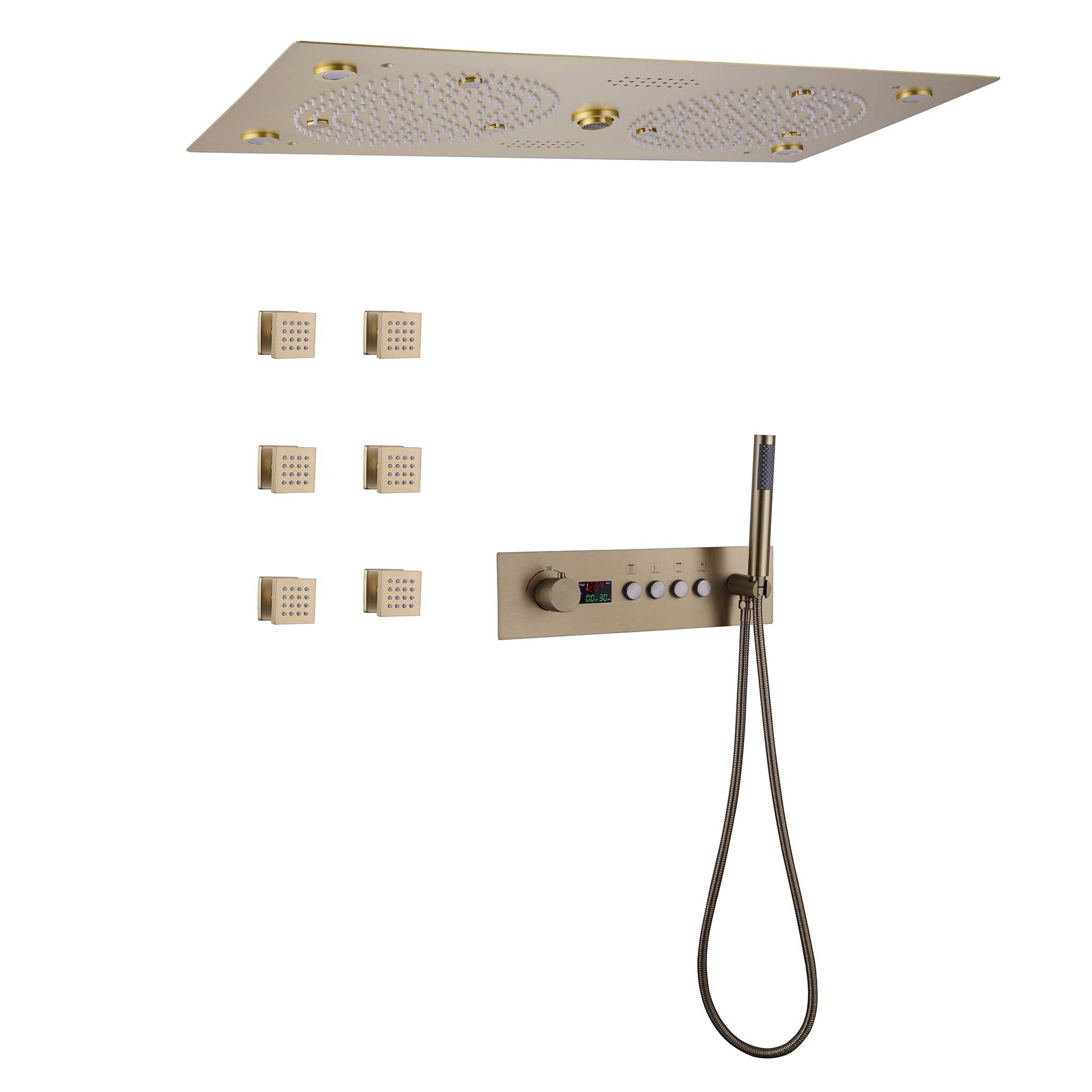 Thermostatic Ceiling Mounted Rainfall Shower System with 6 PCS of Body