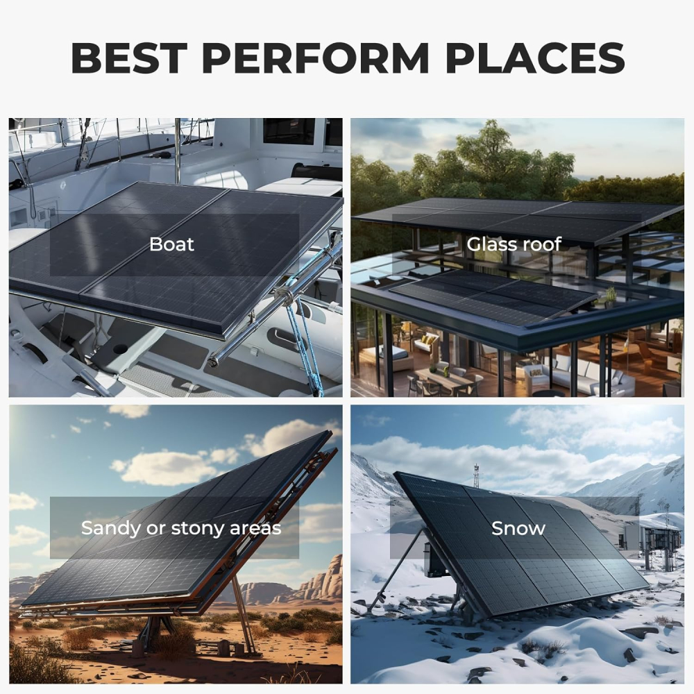 BougeRV Bifacial 200 Watts Solar Panel 10BB 12 Volt Mono Solar Panel, 23% High Efficiency Module Monocrystalline Technology for RV Camping Home Boat Marine Off-Grid