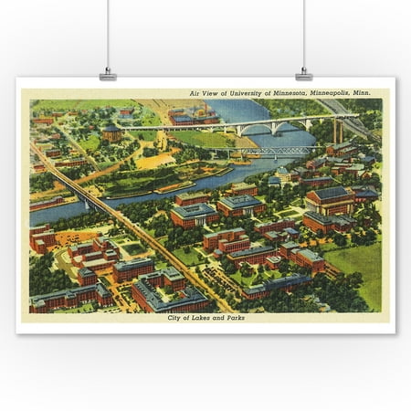 Minneapolis, Minnesota - Aerial View of University of MN Campus (9x12 Art Print, Wall Decor Travel
