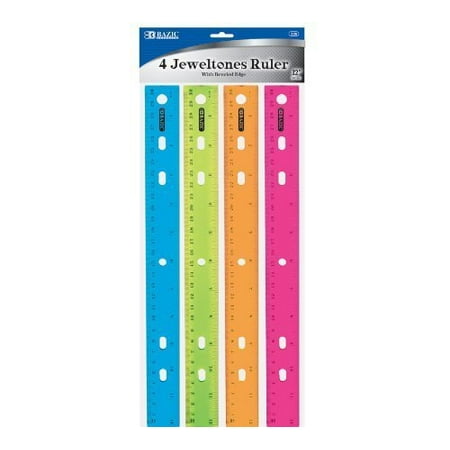 - Bazic - Jewelstone Color Ruler - Assorted Colors - 12 Inches - 3 Pack of 4 (12 Total)