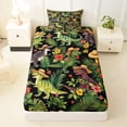 thumbnail image 3 of Metsweet Cartoon Dinosaurs Twin Sheets 3pcs, Tropical Leaves Bedding, Green Red,1 Fitted Sheet, 1 Flat Sheet and 1 Pillowcase, 3 of 5