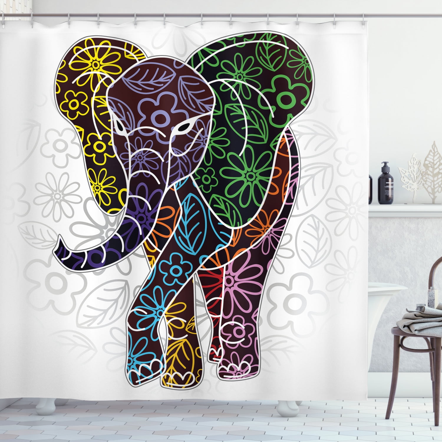 Balloon Elephant Polyester Waterproof Bathroom Fabric Shower Curtain 12 Hook 