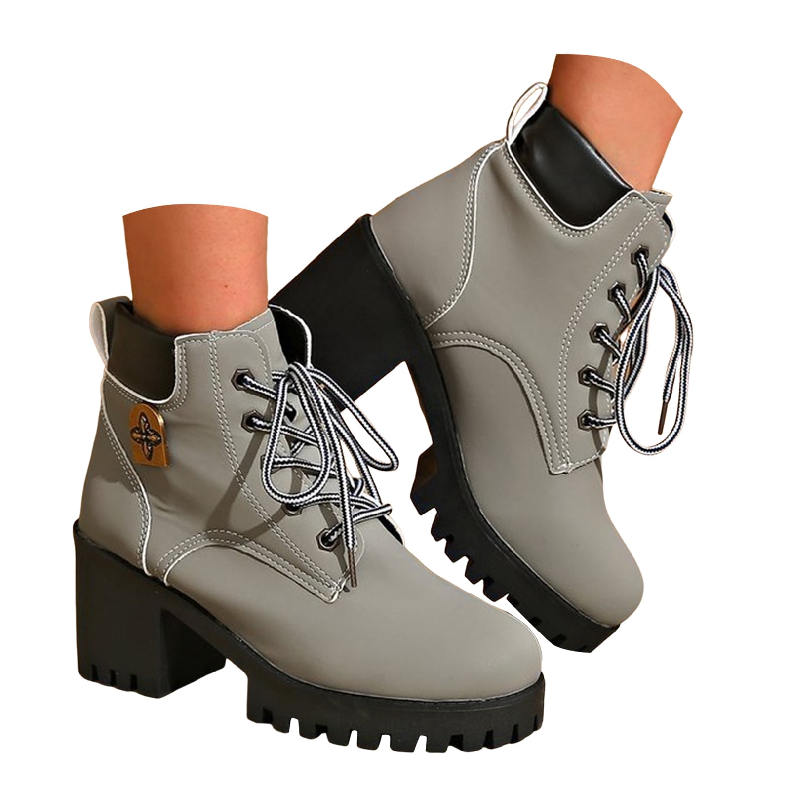 Dream Pairs Women's New Slip On Ankle Boots Chunky High Heel Side