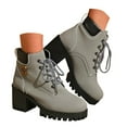 thumbnail image 3 of Women's Combat Ankle Boots High Chunky Heel Fashion Heeled Booties Shoes Lace up Leather Short Boots, 3 of 7