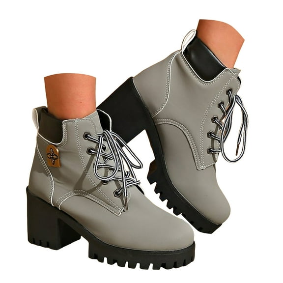 Mostsola Womens Combat Ankle Boots Lace up Chuncky Lug Sole Platform Low Heel Round Toe Booties
