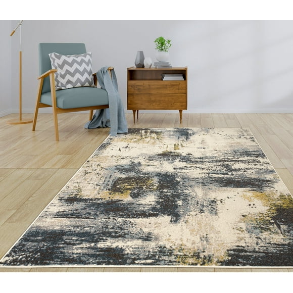 LaDole Rugs Tapis Abstrait Rustique Minimaliste Moderne Bleu Beige Moutarde Tapis Salon Chambre Carpet Tapis 3x5 3x10 4x6 5x8 6x9 8x10 9x12