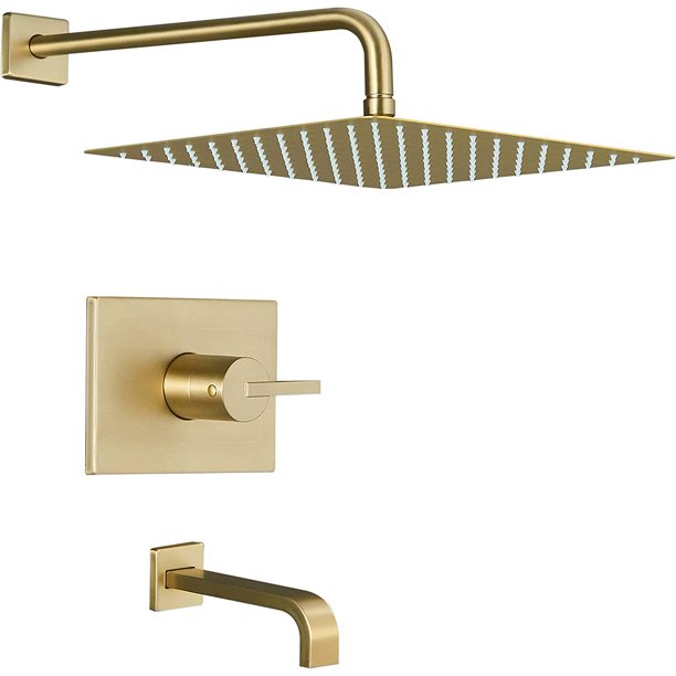 Brushed Gold Shower Fixtues Tub and Shower Set Combo with 12 Inch Gold