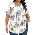 thumbnail image 2 of QUNYINEY Casual Women Tops Crew Neck Floral Short Sleeve Blouses Plus Size Loose Pleated Pullover Tops, 2 of 6