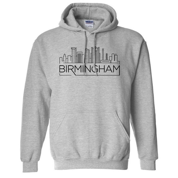 Skyline Birmingham Alabama Hoodie Sweatshirt Unisex Medium Grey