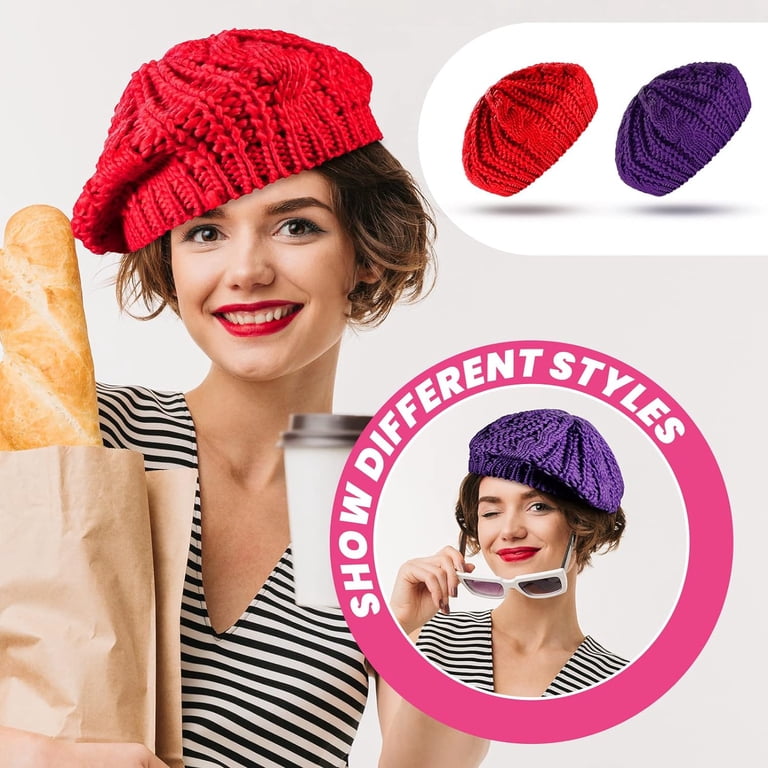 Soft Knit Lightweight Crochet Beret 4 Pieces Beret Hats for  display picture 3