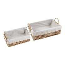 Unique Bargains 2 Pcs Wicker Basket with Handles Beige 10.2*7.1*3.5in/11.8*8.3*3.7in