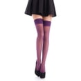 thumbnail image 2 of Qwertyu Lace Top Thigh High Tights for Women Sexy Lingerie Silk Pantyhose Black Reflections Stockings 20D Purple, 2 of 4