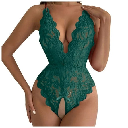 Lingerie for Women Crotchless One Piece Sexy Nightgowns for Woman Green Snap Crotch Lingerie XL