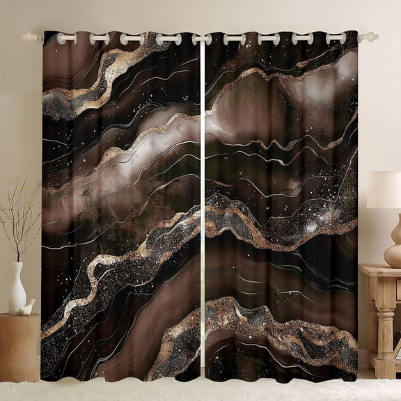 Feelyou Watercolor Marble Women Black Out Curtains, Luxury Marbling Brown Curtains Pack of 2 (42x63 Each), Old Fashion Abstract Bedroom Curtains, Living Room Curtains Decor