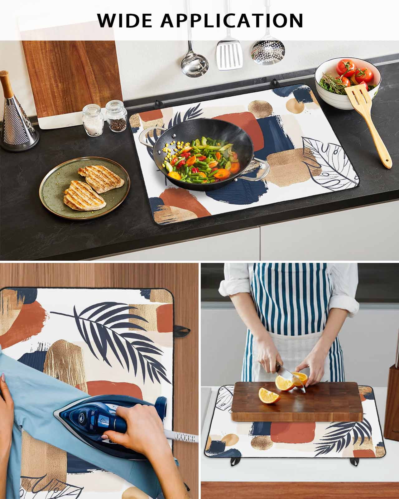Large Induction Cooktop Protector Mat Boho Stove Top Covers for Electric Stove, Middle Century Leaves Minimalist Abstract Bohemia Decorative Stove Burner Cover Mats, Glass Top Stove Cover