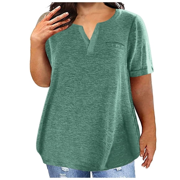 V Neck Gym Shirts Women, Women V-Neck Blouse Tee Loose Casual Summer Short Sleeve Shirt Oversized Gym Shirts for Lady Green 3XL