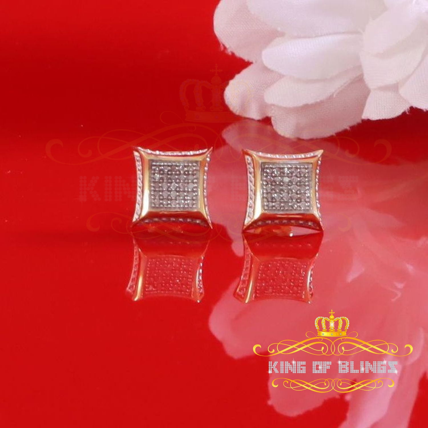 King of Bling's 10K Yellow Real Gold with Real 0.20ct Diamond Men's/Women's Square Stud earrings