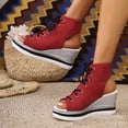thumbnail image 3 of Rokment Women's Leopard High Top Fashion Sneakers Platform Wedge Sandals 2026 Summer Casual Lace up Fish Mouth Open Toe Chunky High Heels Slingback Sandals Red Size 9, 3 of 7